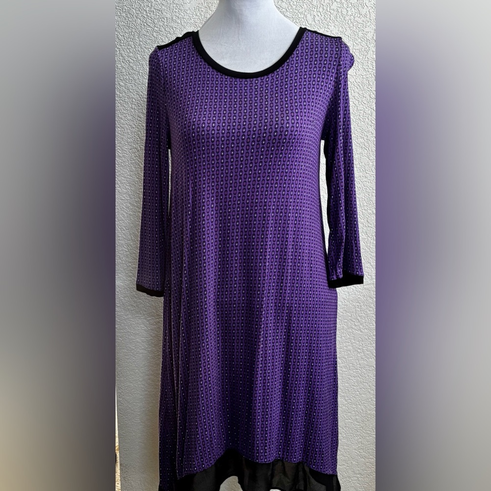 Simply Vera Long Sleeve Shift Dress Purple patterned Women's Small